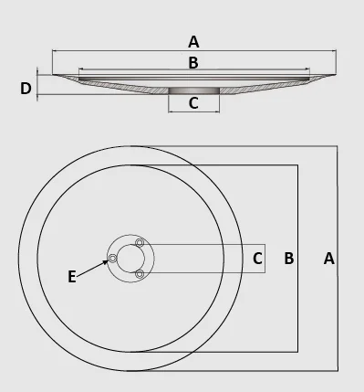 Padrão de verificação de lâmina Gerbelli com as medidas A, B, C, D e E
